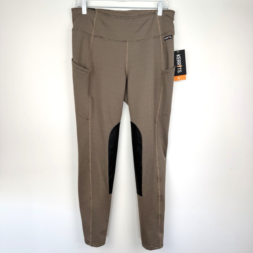 Kerrits Fleece Lite II Knee Patch Tights Size L Brown Houndstooth Equestrian NEW